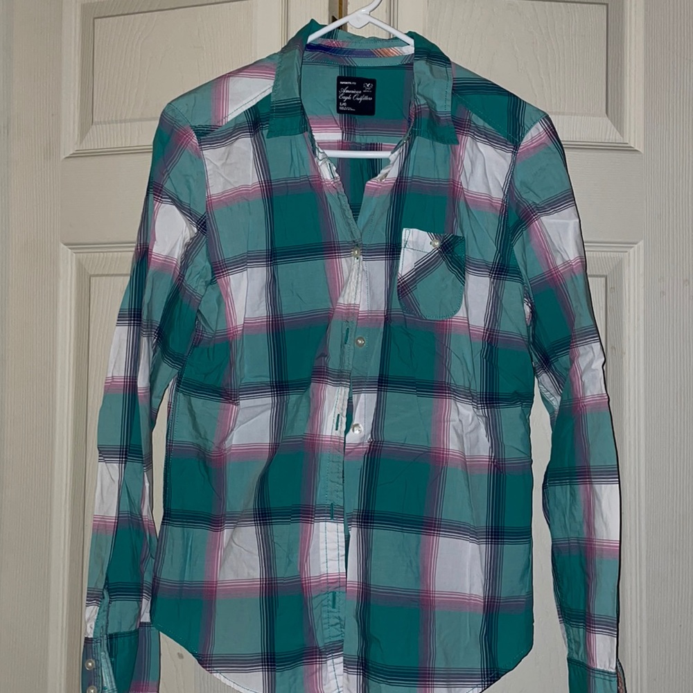 Long sleeve button down. NOT FLANNEL